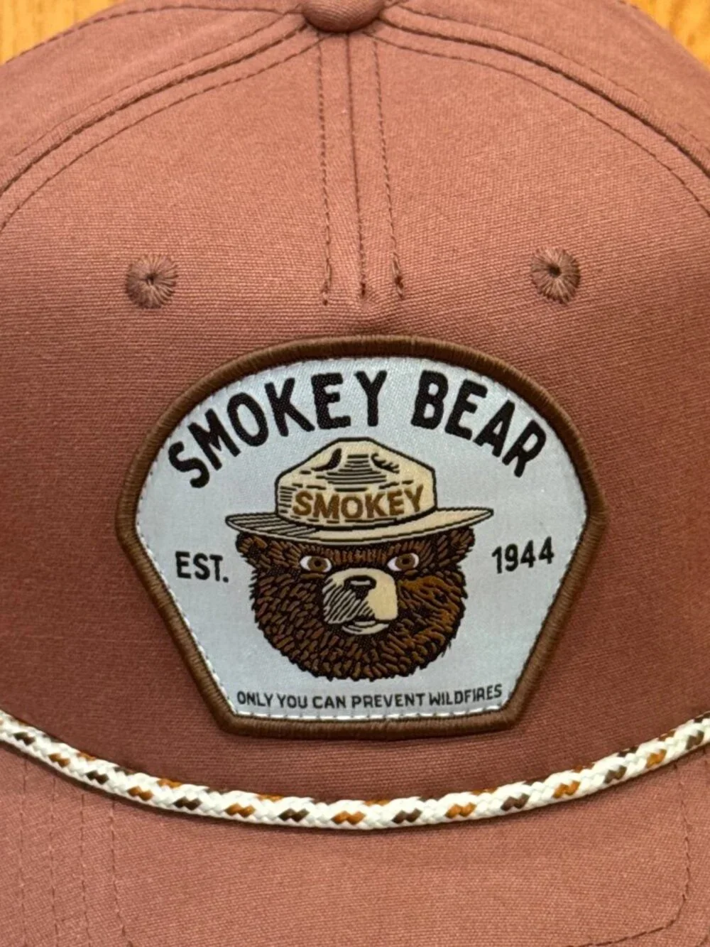 Smokey Bear Snapback Hat Cap Mad Engine OSFM Adult Cotton Terracotta Brand New